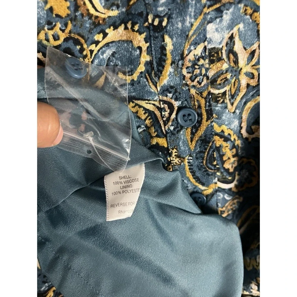 Garnet Hill Women's Size 10‎ Drop Waist Button Up Long Sleeve Teal Paisley Dress